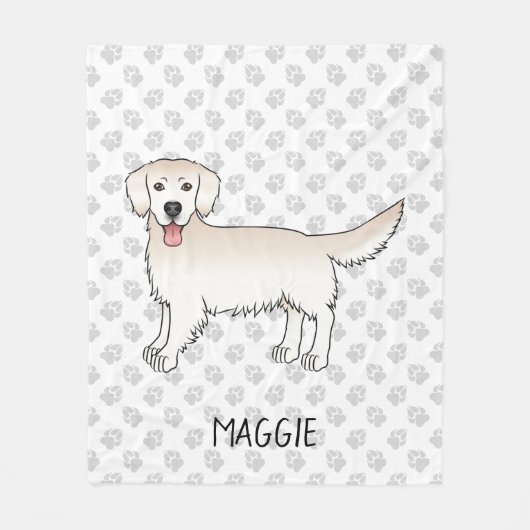 Happy Cream Golden Retriever met poten en naam Fleece Deken (Voorkant)