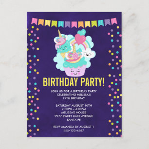 Happy Cupcake en Ice Cream Birthday Party Uitnodiging Briefkaart