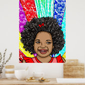 Happy Curls Pop Art Laughing Girl Poster (Keuken)