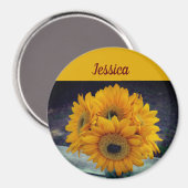Happy Custom Naam Zonnebloemen Magneet (Voorkant / Achterkant)