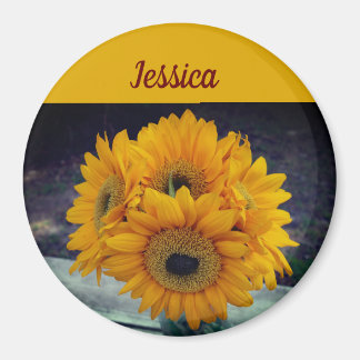 Happy Custom Naam Zonnebloemen Magneet