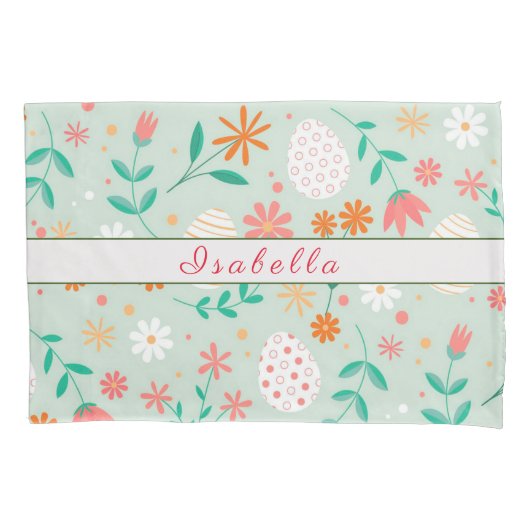 Happy Customize Easter Egg Floral Kussensloop (Voorkant)