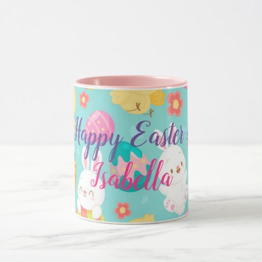 Happy Customize Easter Rabbit and Chicken Mok (Midden)