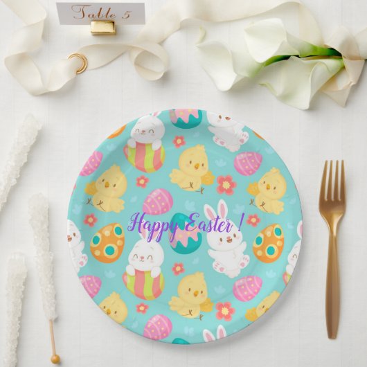 Happy Customize Easter Rabbit and Chicken Papieren Bordje (Huwelijk)