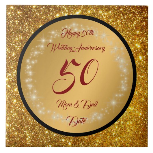 Happy Customize Gold Glitter 50th Anniversary Tegeltje (Voorkant)