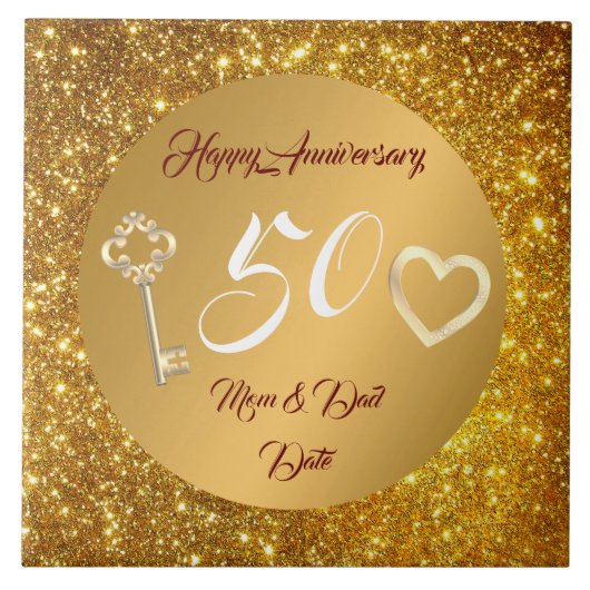 Happy Customize Love Gold 50th Anniversary Tegeltje (Voorkant)