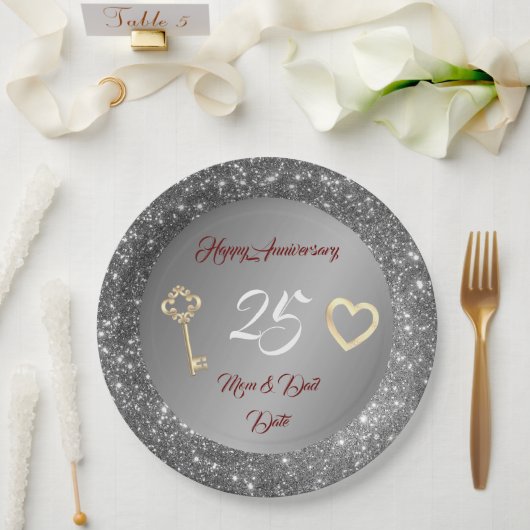 Happy Customize Love Silver 25th Jubileum Papieren Bordje (Huwelijk)