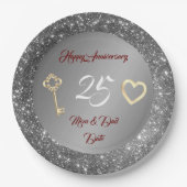 Happy Customize Love Silver 25th Jubileum Papieren Bordje (Voorkant)