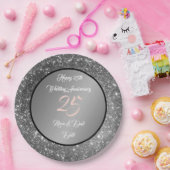 Happy Customize Silver Glitter 25th Jubileum Papieren Bordje (Feest)