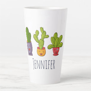 Happy Cute Cactus in Flower Pots-illustratie Latte Mok