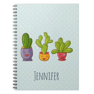 Happy Cute Cactus in Flower Pots-illustratie Notitieboek