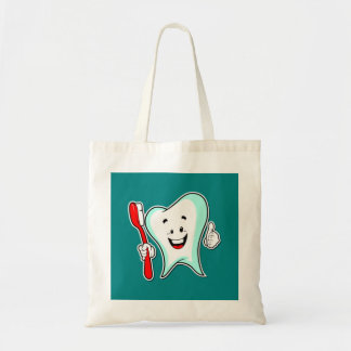 Happy Cute Cartoon Tooth met tandenborstel Tote Bag