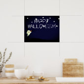 Happy Cute Ghost op een Starry Halloween Nightsky Poster (Keuken)