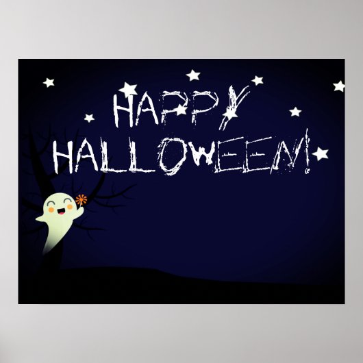 Happy Cute Ghost op een Starry Halloween Nightsky Poster (Voorkant)