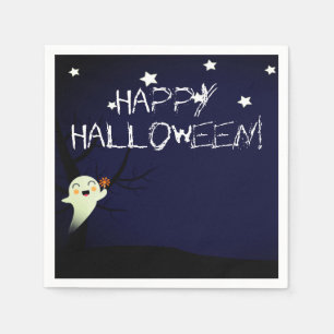 Happy Cute Ghost op een Starry Halloween Nightsky Servet