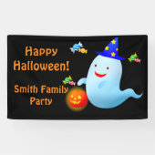 Happy Cute Trick of Treing Halloween Ghost Spandoek (Horizontaal)