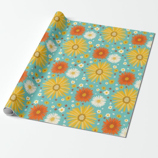 Happy Daisies Colorful Pattern Cadeaupapier (Uitgerold)
