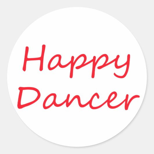 Happy Dancer rood script Ronde Sticker (Voorkant)