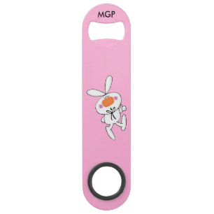 Happy Dancing Cute Cartoon White Rabbit Bunny Speed Flessenopener