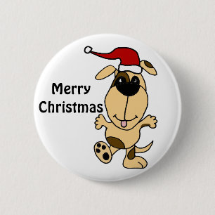 Happy Dancing Dog in Santa Hat-kerstCartoon Ronde Button 5,7 Cm