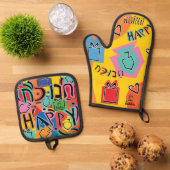 Happy Dancing Dreidles Ovenwant & Pannenlap Set (Top down)