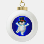 Happy Dancing Snowman op Blue Keramische Bal Ornament (Voorkant)