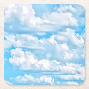 Happy Dancing Sunny Clouds Decor Vierkante Kartonnen Onderzetter