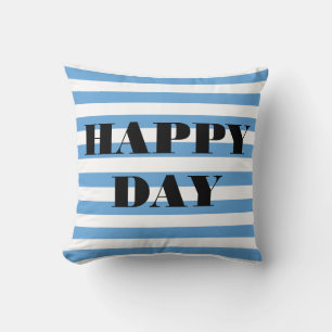 Happy Day Blue en White Striped Kussen