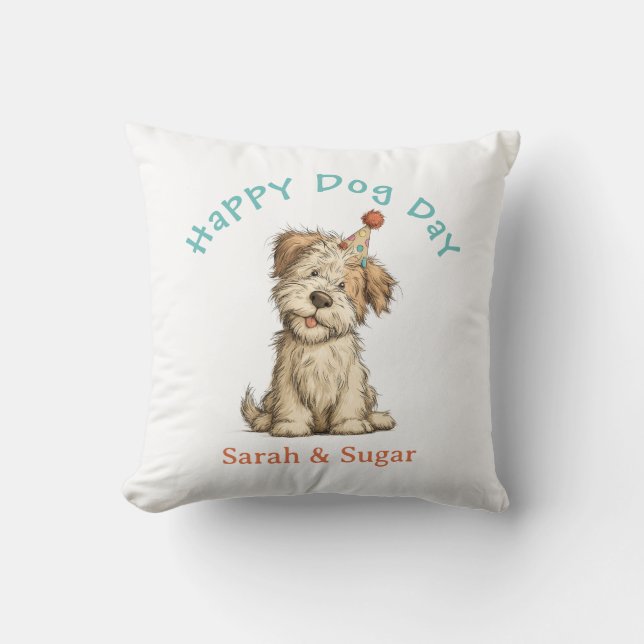 Happy Day Dog Pillow - Grappige aangepaste dierenl Kussen (Voorkant)