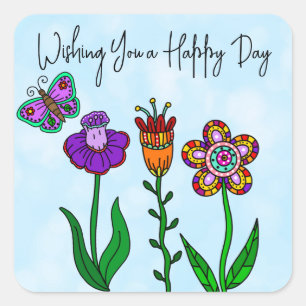Happy Day Flowers Square Sticker