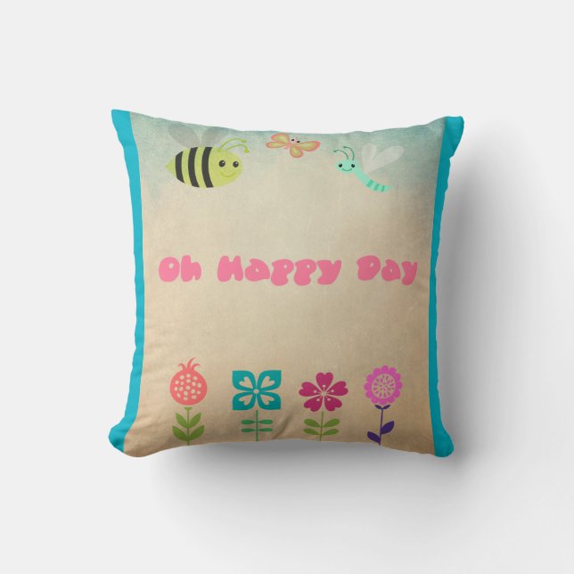 Happy Day Whimsical Flowers en Cheerful Bugs Kussen (Voorkant)
