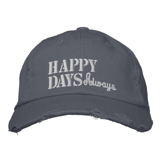 Happy Days Positieve Quote Rustic Blue  Geborduurde Pet (Voorkant)