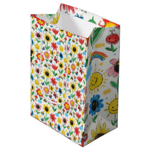Happy Days - Vrolijke Bloem en Vrienden Patroon Medium Cadeauzakje