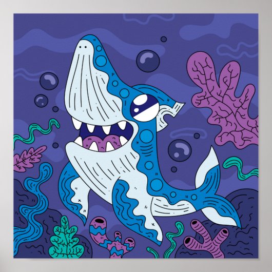 Happy Deep Sea Shark Poster (Voorkant)