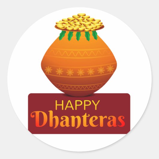 Happy Dhanteras Ronde Sticker (Voorkant)