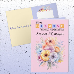 Happy Diamond Jubileum noemt bloemen roze Kaart