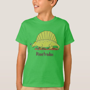 Happy Dimetrodon groene cartoon dinosaur T-shirt