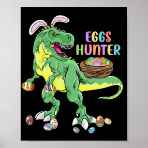 Happy Dinosaur Easter T-rex Feast Carrying Eggs Poster