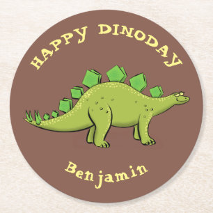 Happy dinosaur stegosaurus cartoon ronde kartonnen onderzetter