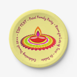 Happy Diwali 20xx Jaar toevoegen Tekst Geel Paarse Papieren Bordje