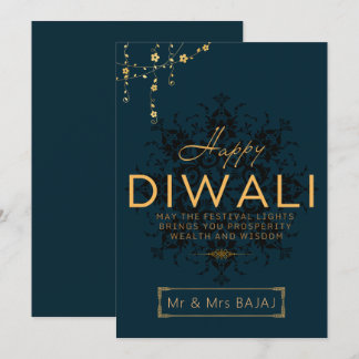 Happy Diwali aanpasbare marine en goud Feestdagenkaart