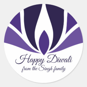 Happy Diwali Beauful Paarse Custom Family Ronde Sticker