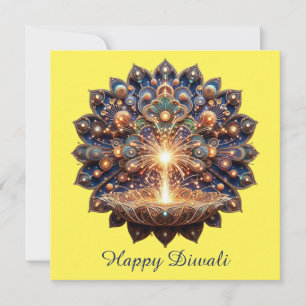 Happy Diwali Blue Gold Diya Festival van het Licht Feestdagenkaart