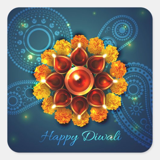 Happy Diwali Classic Carré Sticker (Devant)