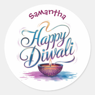Happy Diwali customisable white  Ronde Sticker