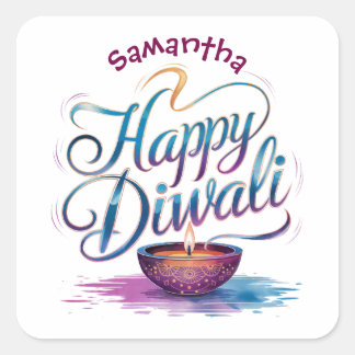 Happy Diwali customisable white  Vierkante Sticker