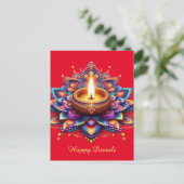 Happy Diwali Diya Rangoli Festival van Licht Rood Feestdagenkaart (Staand voorkant)