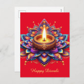 Happy Diwali Diya Rangoli Festival van Licht Rood Feestdagenkaart (Voorkant / Achterkant)