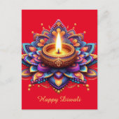 Happy Diwali Diya Rangoli Festival van Licht Rood Feestdagenkaart (Voorkant)