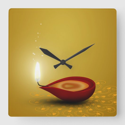 Happy Diwali Diya - Wall Clock Vierkante Klok (Voorkant)